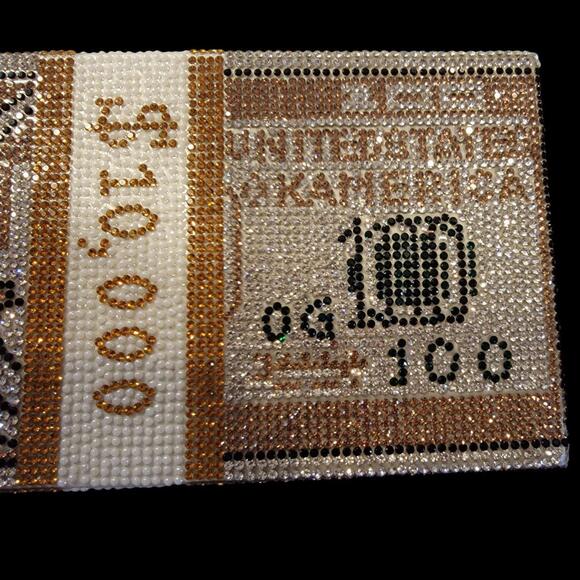 Fashionable Gold and Clear Rhinestones 10K US Dollar Money Purse - Picture 7 of 9